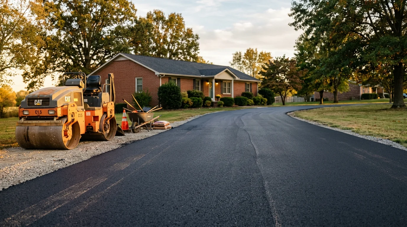 New asphalt driveway installation