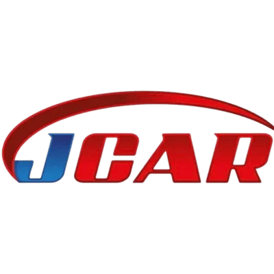 JCAR Construction logo with red letters, blue accent, and curved swoosh design