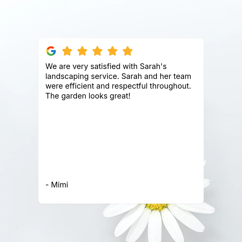 Five-star Google review for landscaping garden work